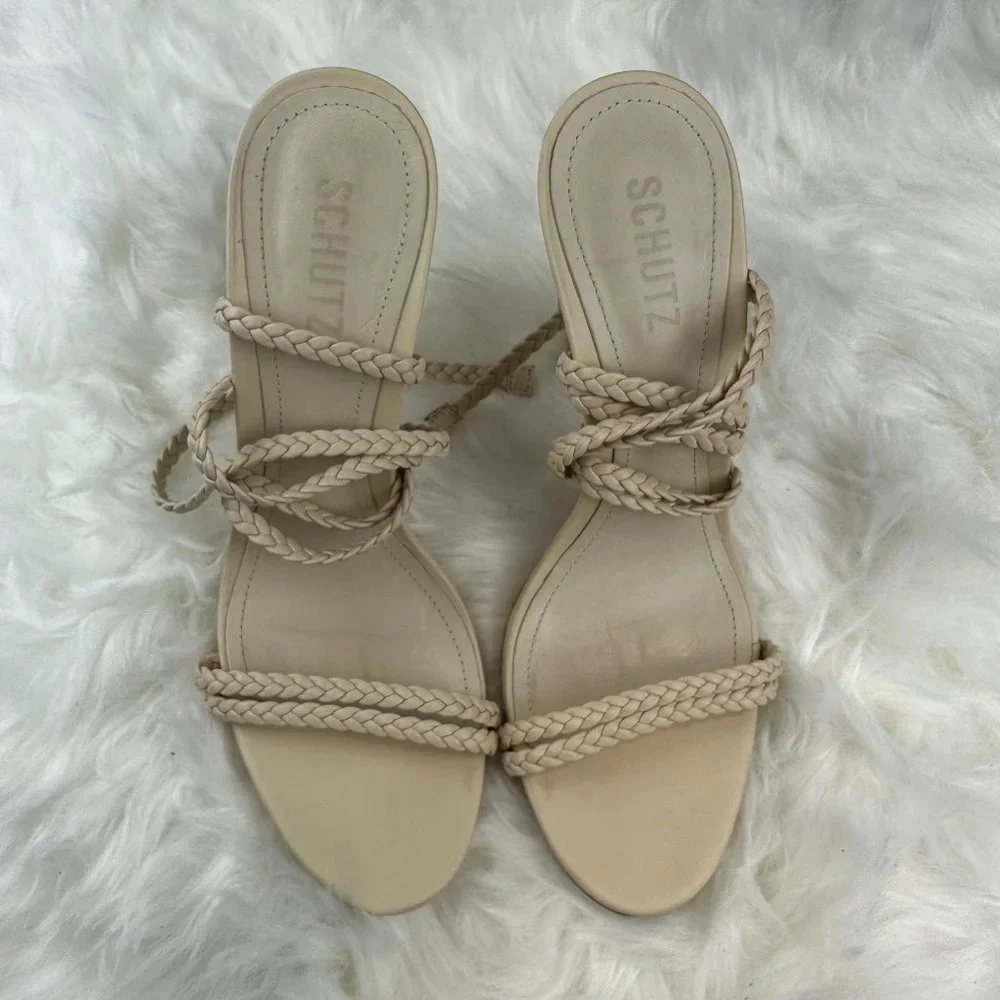 Schutz Jada Braided Ankle Tie Sandal in Egg Shell - Picture 3 of 9